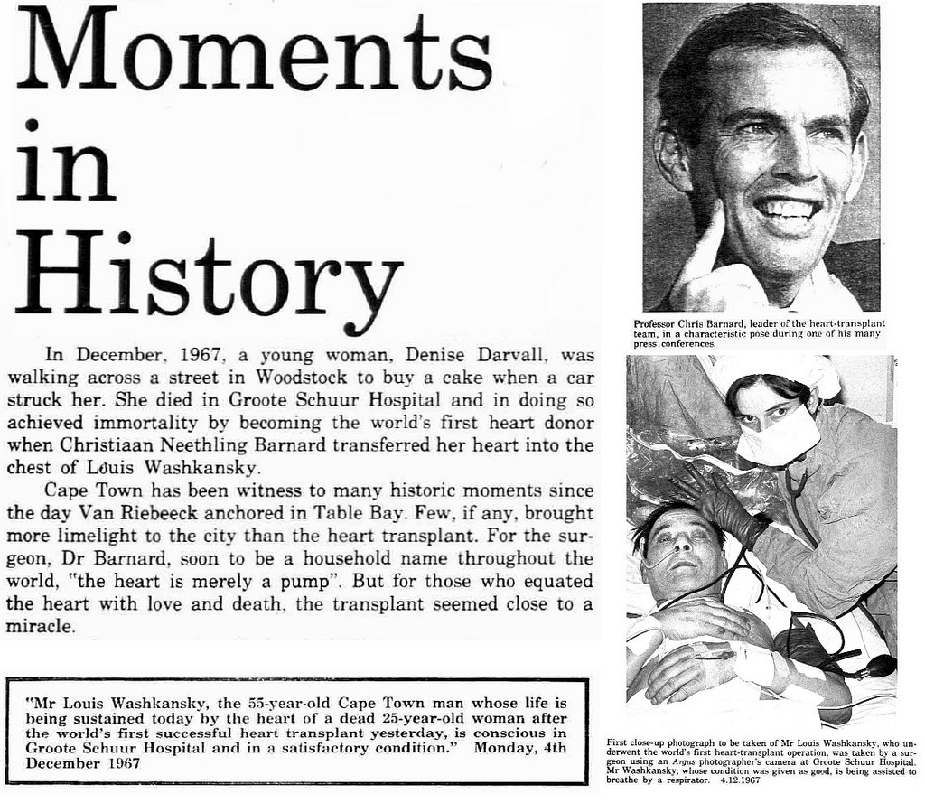 Events that changed the world  first heart transplant Cape town, south africa December 3, 1967